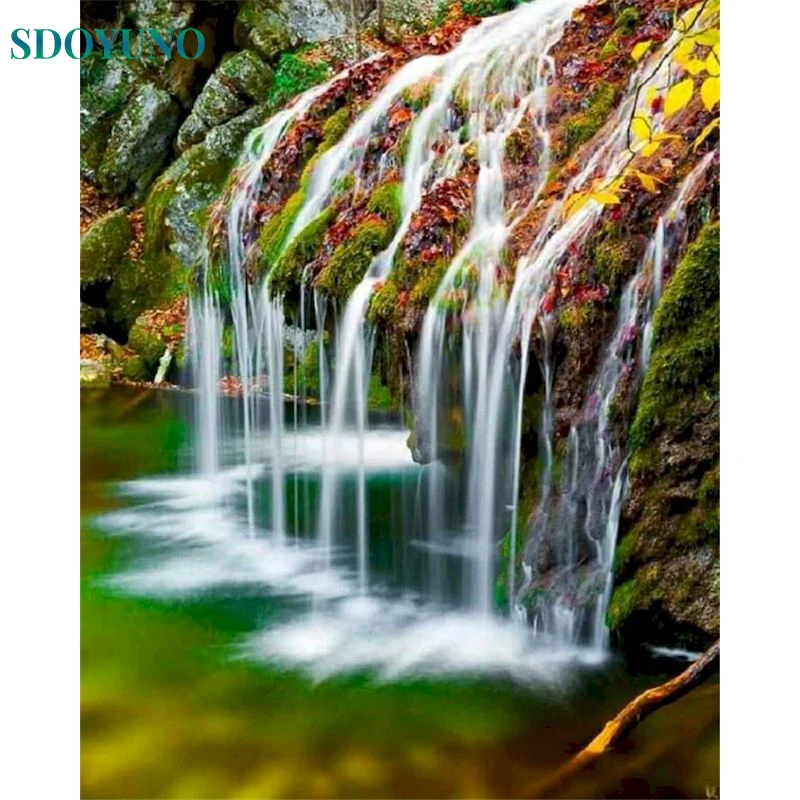 

SDOYUNO Coloring By Numbers Waterfall Painting Kit Acrylic Paints 40*50 Picture By Numbers Landscape For Home Decor Gift