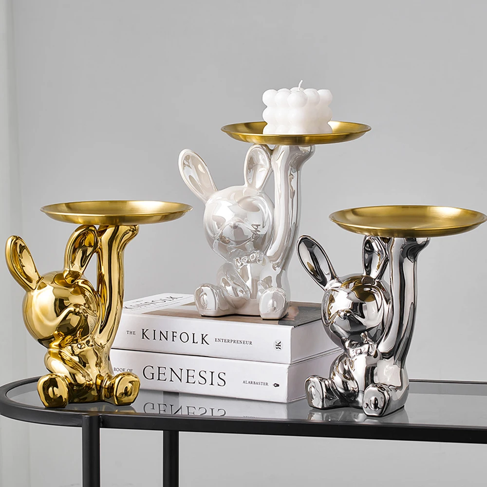 

Керамическая статуя кролика, скульптура, украшение для стола, миниатюрная фигурка, коробка для хранения, современный декор для гостиной, украшение для стола