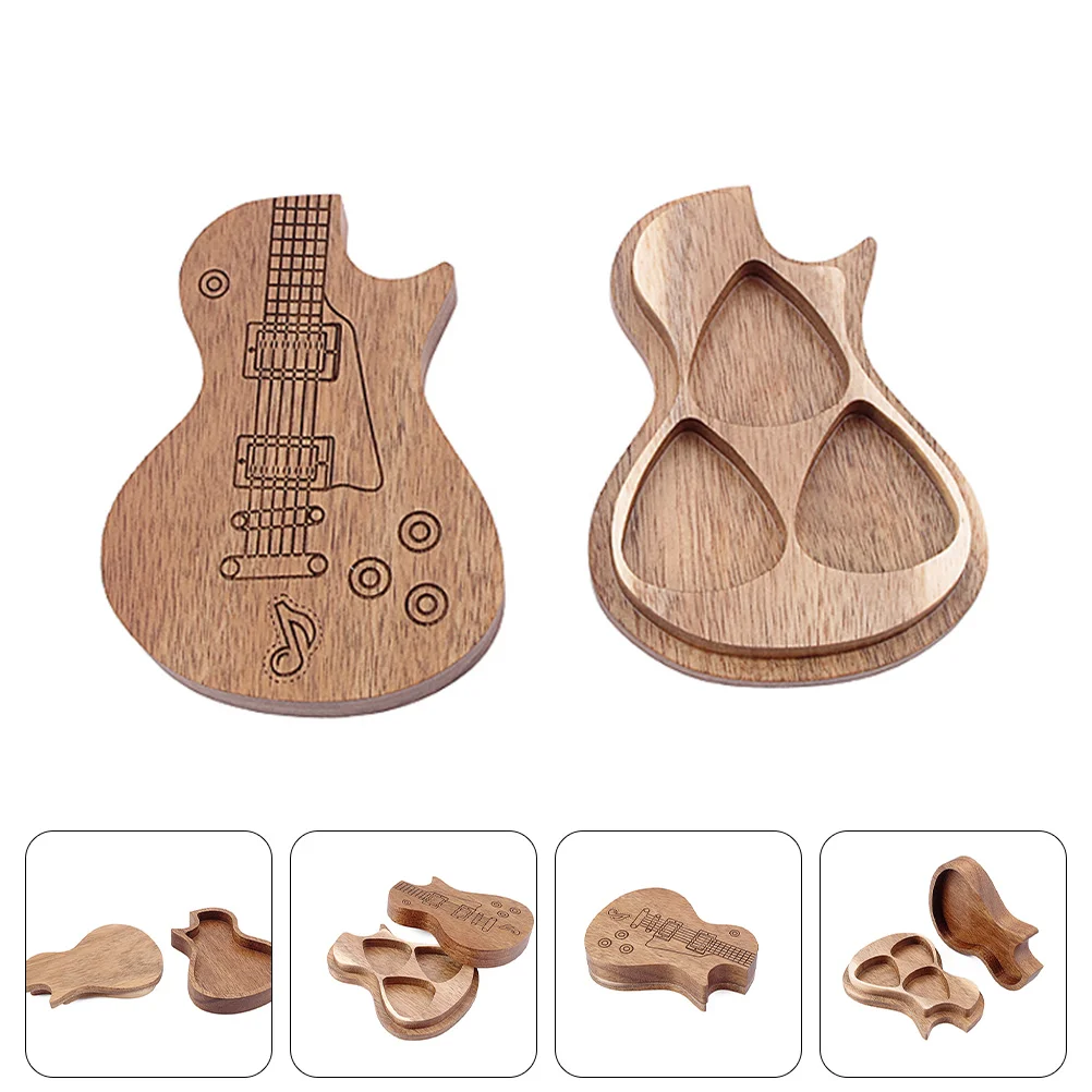 Guitar Plectrums Holder Wooden Pick Organizer Picks Case Storage Thumb Bag Box For Container