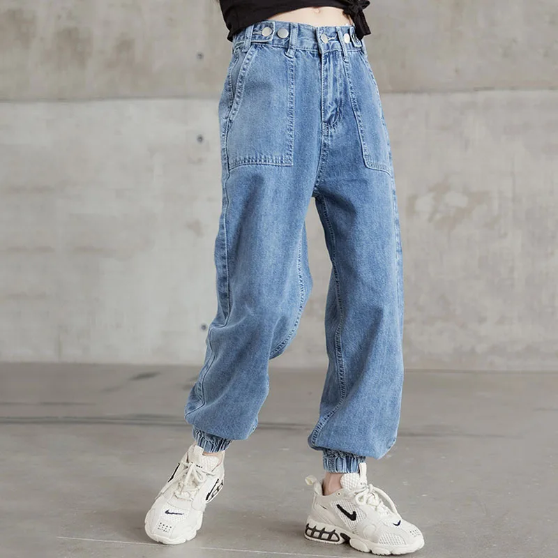 

Jeans for Girls Spring High Waist Kids Harem Pants Blue Teenager Trousers Casual Children's Clothing 12 13 14 Years Girl Pants