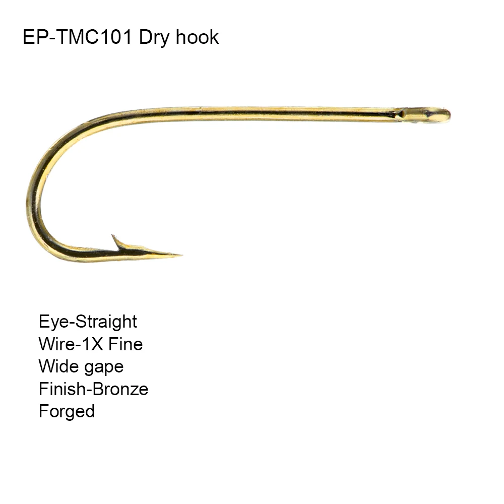 

Eupheng 100pcs EP-TMC101 Dry Fishing Hook Eye-Straight 1X Fine Hook Wide Gape Forged Fly Fishing Hook L