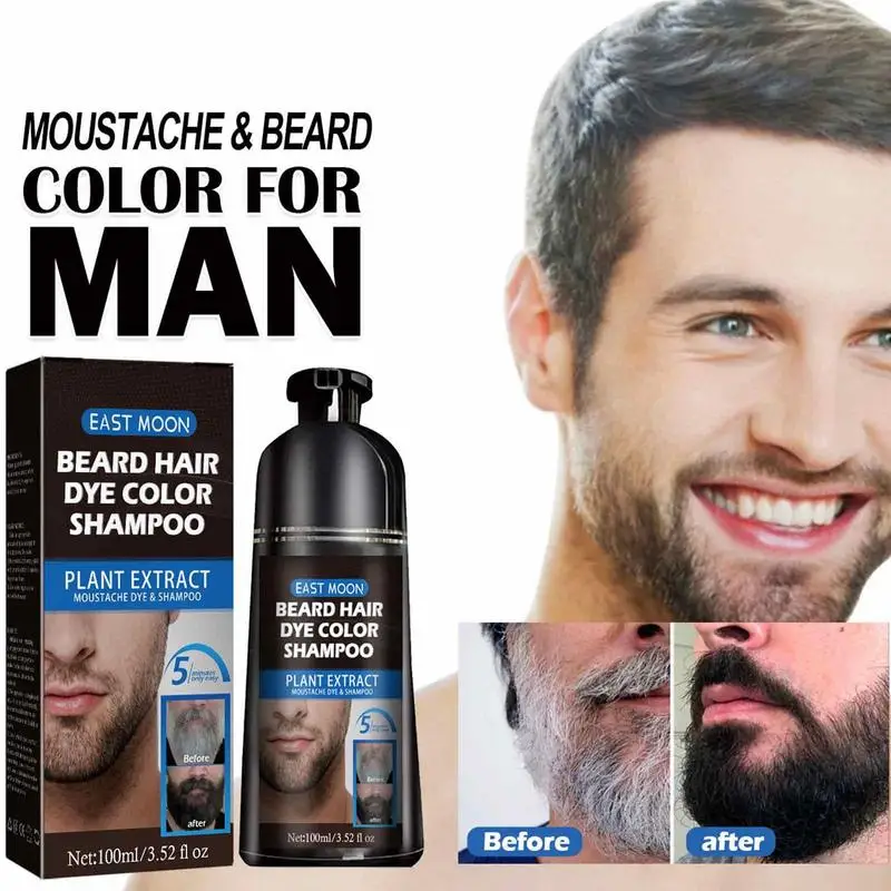 100ml Beard Dye Instant Black Dye Beard Shampoo Grey Reducing Beard Wash Long Lasting Hair Color Mustache & Beard Care Shampoo