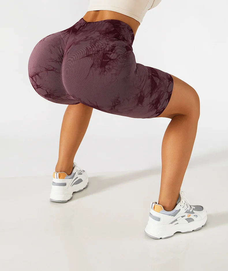 Tie Dye Seamless Sport Shorts Women Ruched Butt Lifting High Waist Workout Yoga Pants Tummy Control Gym Biker Shorts Leggings