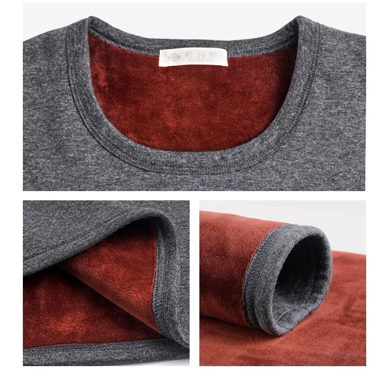 Golden Velvet Men Thermal Underwear Set Heated Long Johns Winter Inner Wear Thermo Shirts Pants Underpants Bodysuit Suit Gray