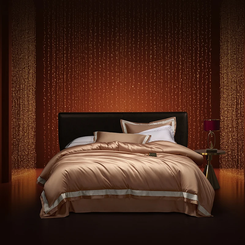 

Luxury 4Pcs Bedding Set 140S Egyptian Cotton Silky Duvet Cover Set With All-around Elastic Rubber Band Bed Sheet Pillowcases