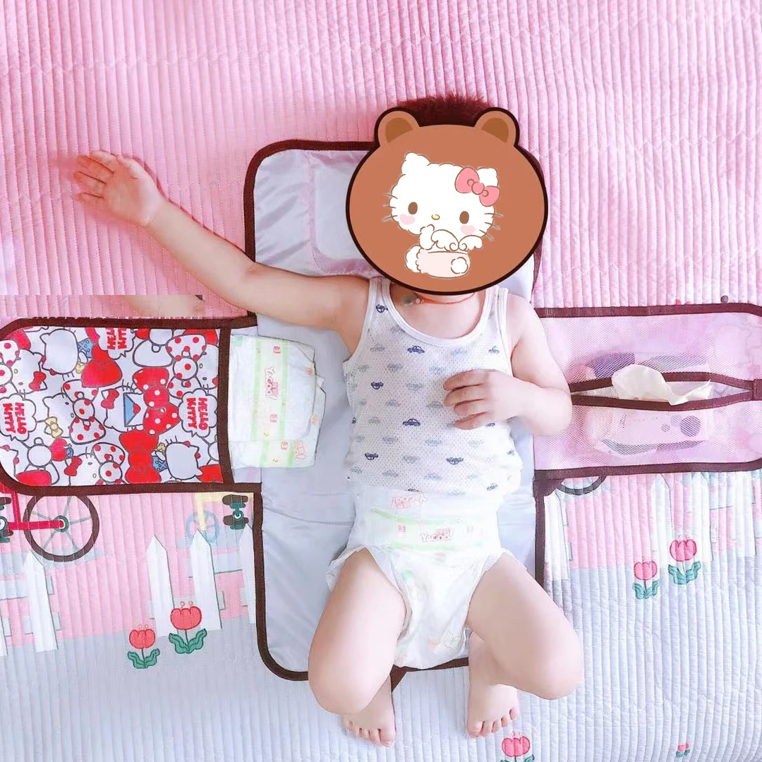 Kawaii Sanrios Cinnamonroll My Melody Cartoon Foldable Baby Diaper Changing Pad Smart Wipes Pocket Mother Storage Bag
