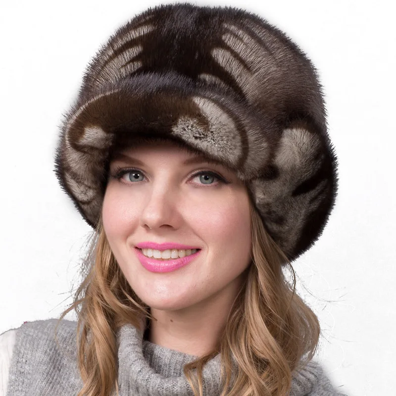 Цельная норковая шапка из натурального меха в европейском и американском Стиле С