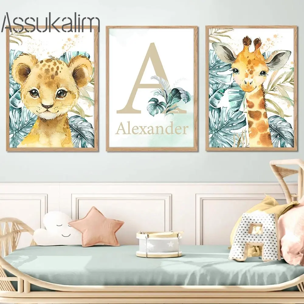

Animals Art Prints Giraffe Koala Print Pictures Name Custom Wall Paintings Elephant Wall Art Nursery Posters Kids Room Decor