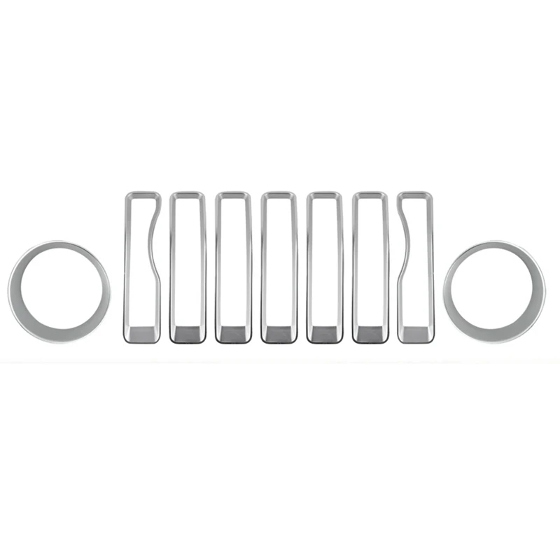

9Pcs Front Grille Trim Inserts Grill Cover Chrome Headlight Decoration Circle For Jeep Wrangler JL JLU Sports 2018-2023