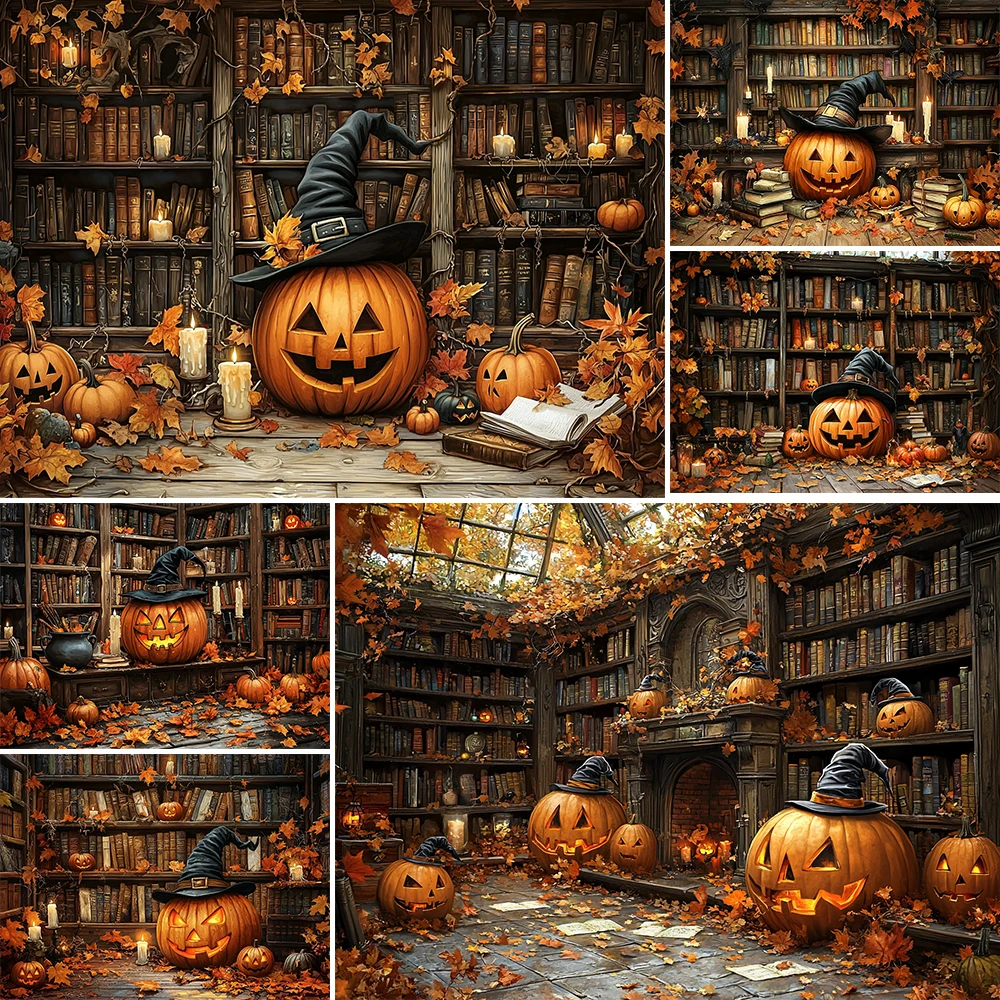 Фон для фотосъемки на Хэллоуин с тыквой кленовыми листьями