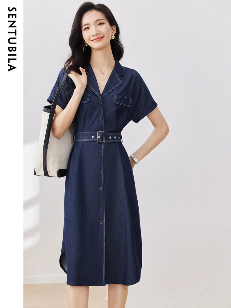 Женское джинсовое платье с поясом Sentubila