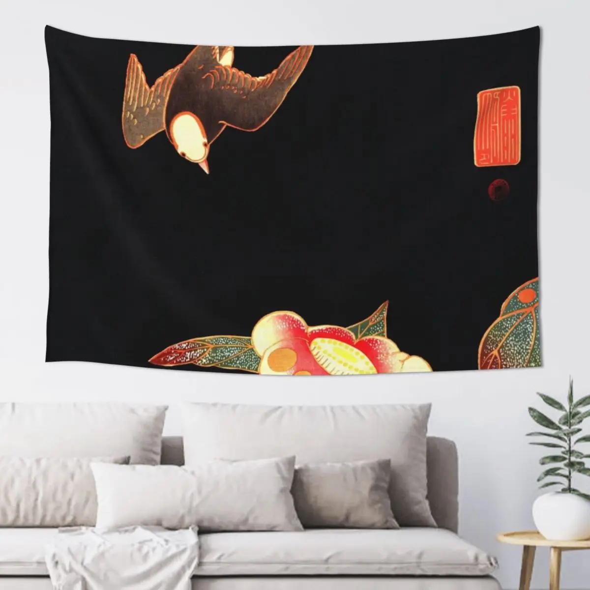 Ito Jakuchu гобелен с ласточкой и камелией