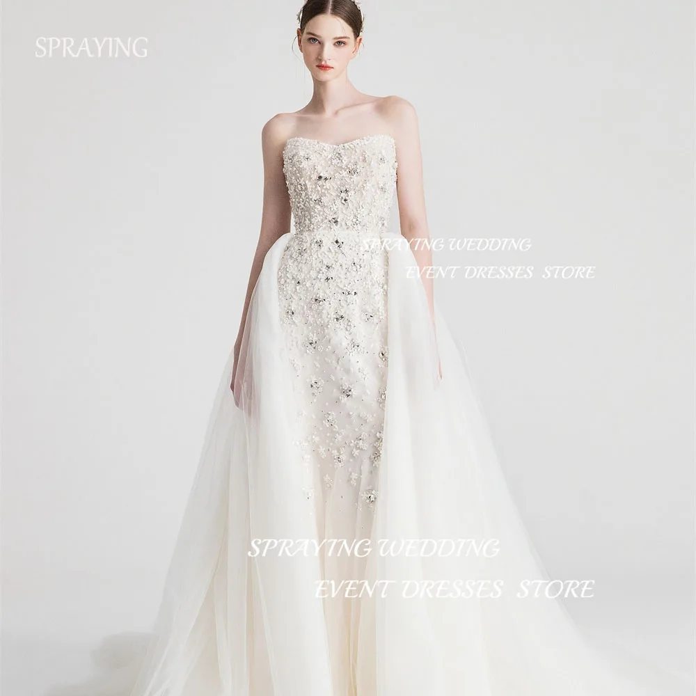 Простое блестящее свадебное платье из тюля опрыскивания свадебные платья без