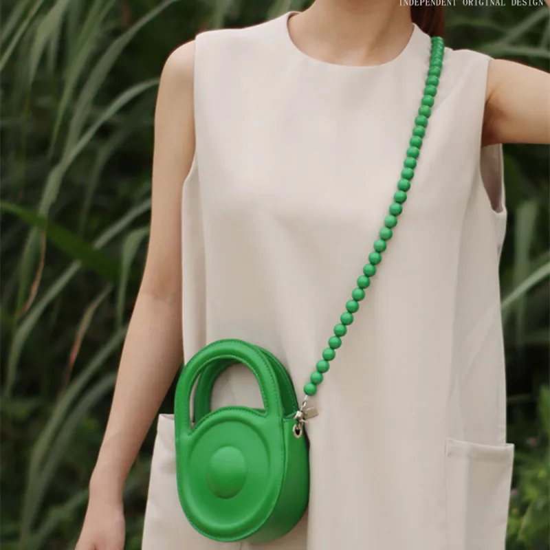 New Samll Bags For Women Casual PU Leather Round Bag Vacation Style Trend Versatile Handbag Beaded Design Shoulder Crossbody Bag