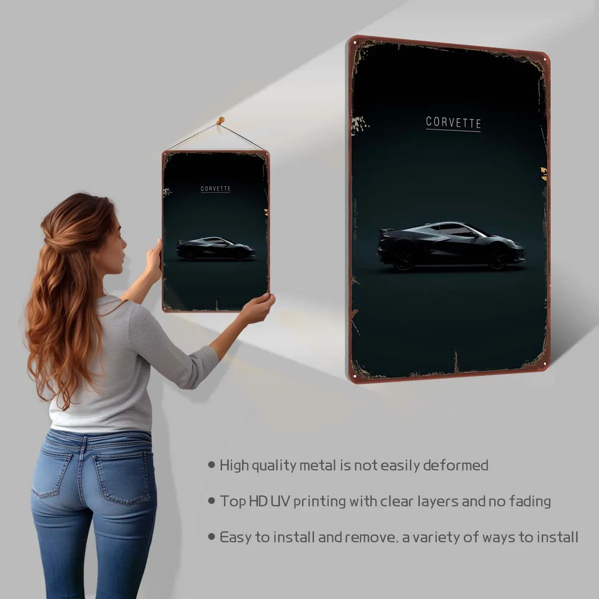 Corvette C8 Stingray жестяная вывеска автомобильный постер украшение игровой комнаты