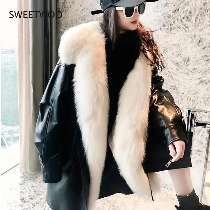 Women Winter Faux Fur Warm Coats Vintage Faux Leather Female Thick Jackets Casual Street Lady Fur Collar Loose Outwears Slim2022