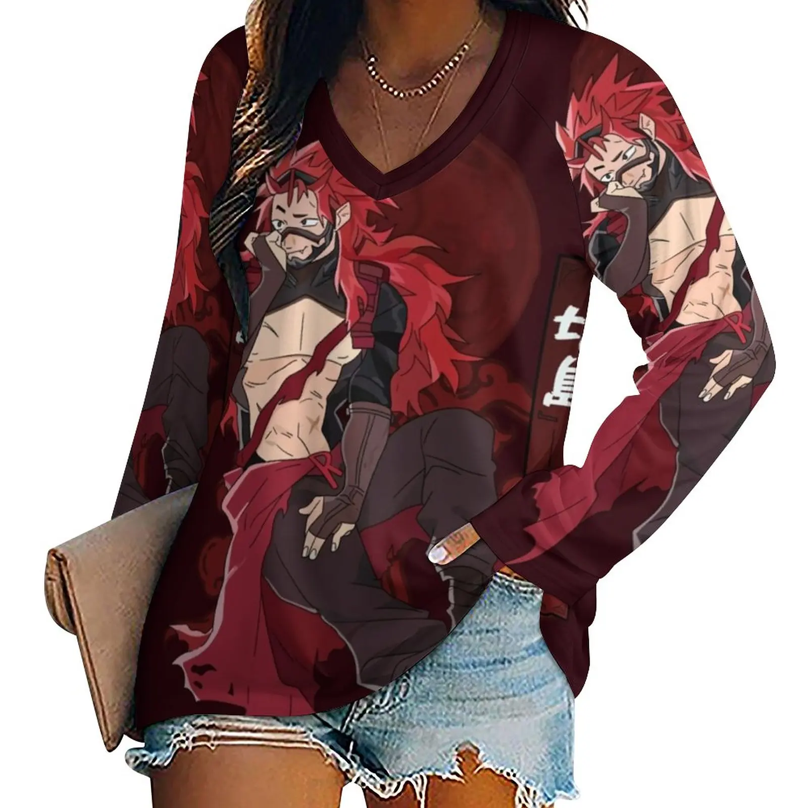 

My Hero Academia T-Shirts Kirishima Eijiro Otona Vintage T Shirt Long-Sleeve Street Style Tshirt Oversize V Neck Design Top Tees
