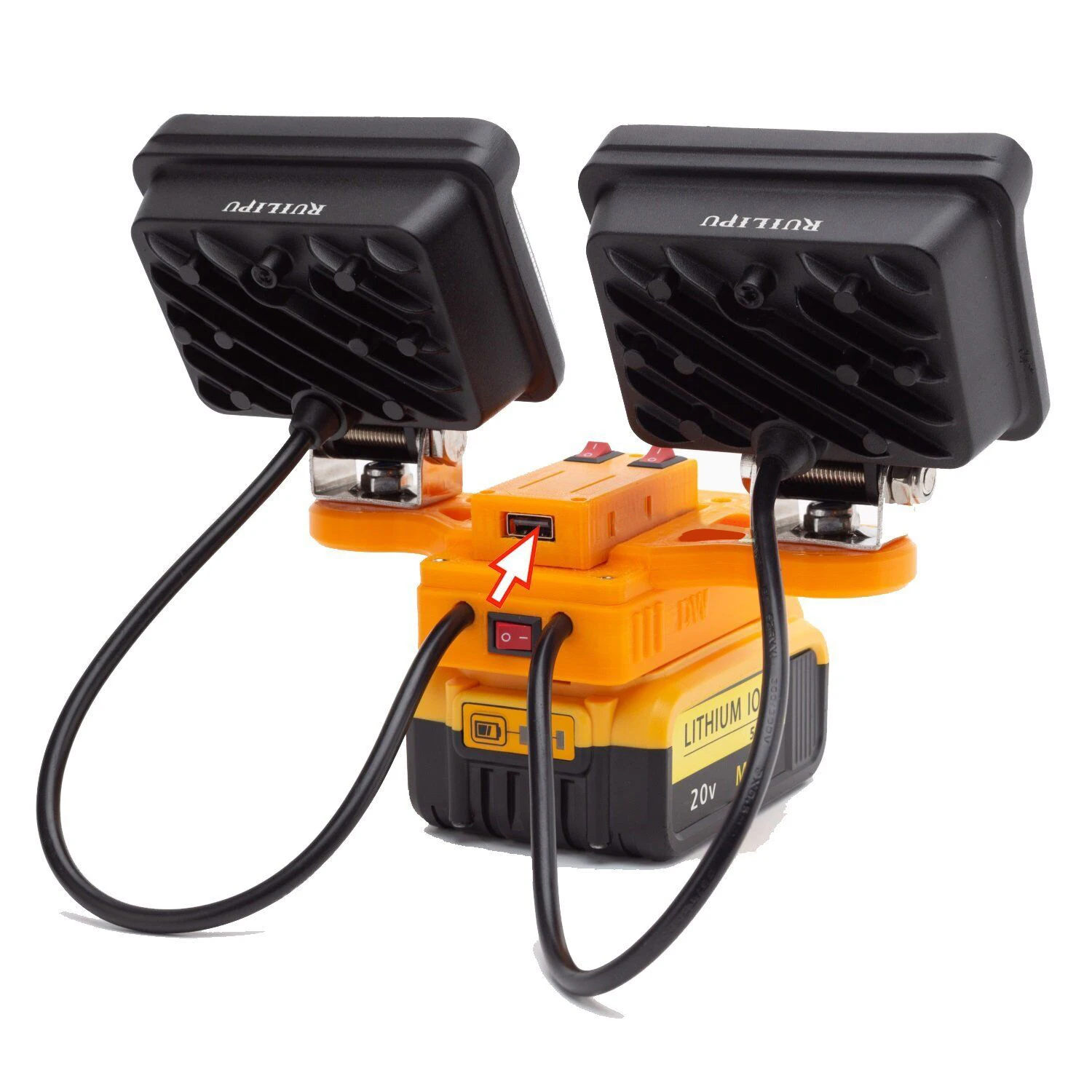 Work Light 1800 For DeWalt 18/20V Dual 36W Llumens Orange Yellow High-Low Flashing18 Lamp Bead 3 Speed Adjustment Square 3 Inch enlarge