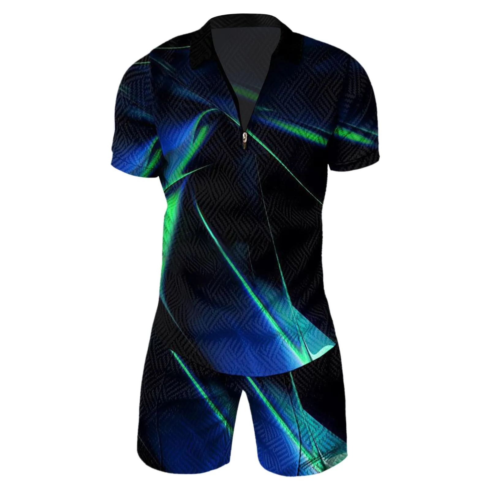 Male Hawaiian 2 Piece Set Lapel Collar Stripe Print Polo Shirt Tracksuit Loose Shorts Men Sets Ensemble Homme Conjuntos New