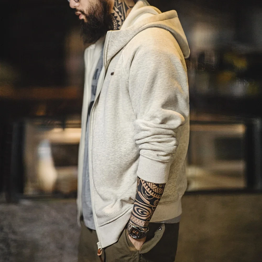 Maden Мужская серая толстовка с капюшоном Внутри флис толстый теплый Застежка на