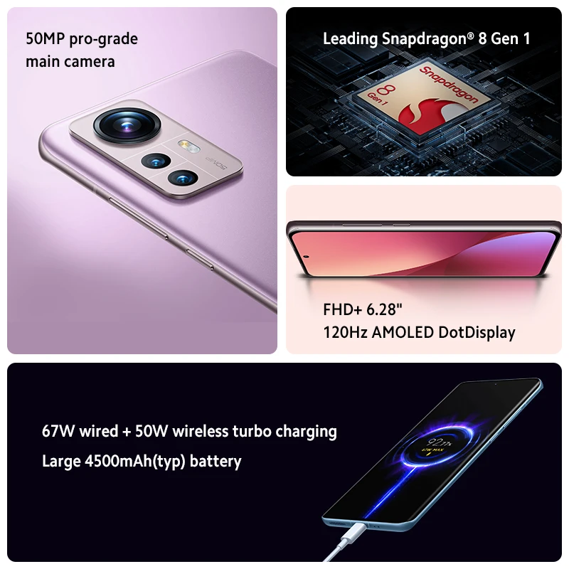 Global Version Xiaomi 12 Smartphone 128GB/ 256GB NFC Snapdragon 8 Gen 1 Octa Core 120Hz 67W 50MP Camera WIFI 6