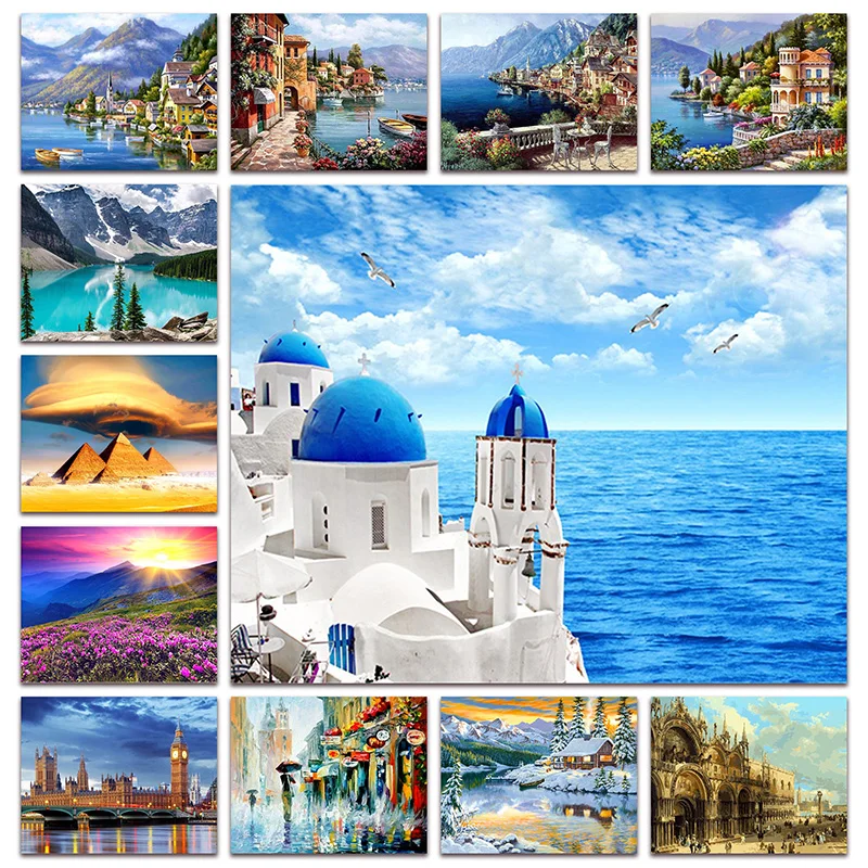 

New 5D Full Diamond embroidery mosaic landscape sea house DIY Diamond painting picture seaside City cross stitch Home decor X007