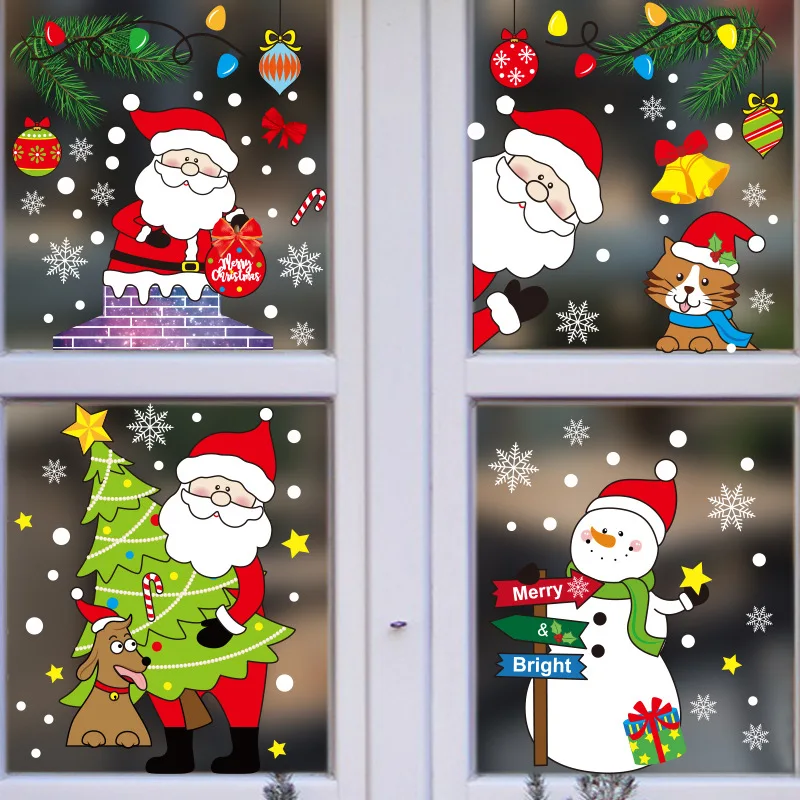 

Electrostatic Paste Diy Wall Decal Mall Window Decoration Xmas Happy New Year New Year Ornaments Santa Claus Elk Home Decoration