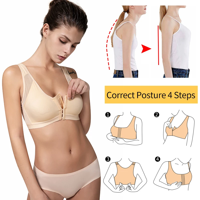 Woman Fitness Yoga Bras Sports Wirefree Front Buckle Lift Gather Crop Top Brassiere Posture Corrector Chest Lifter Underwear
