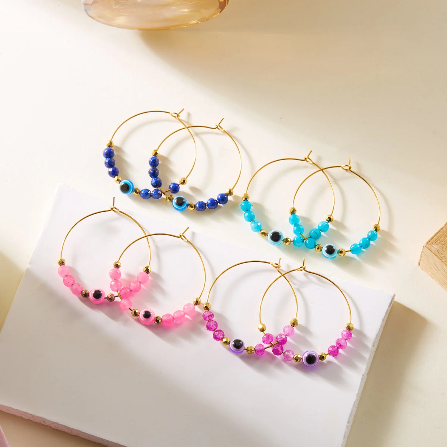 Турецкие бусины от сглаза обруч серьги-гвоздики из нержавеющей стали для женщин