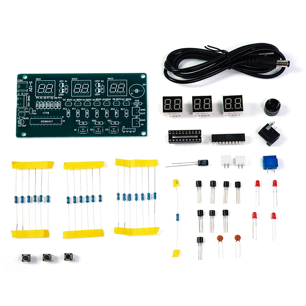 

DIY Kit цифровые часы 6 бит 51 микроконтроллер электронный будильник комплект с зуммером комплект для ношения для Arduino