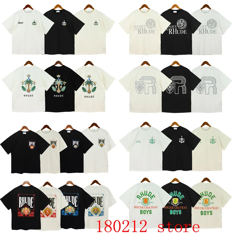 

Short Sleeve Rhude T Shirt Black White Apricot Tee Men Women High Quality 1:1 Hip Hop Casual Print T-Shirt Tees Top