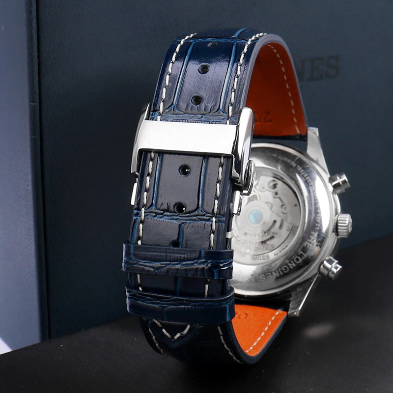 For Longines strap leather craftsman moon blue crocodile pattern magnificent Conkas men's belt 19mm 20mm 21mm