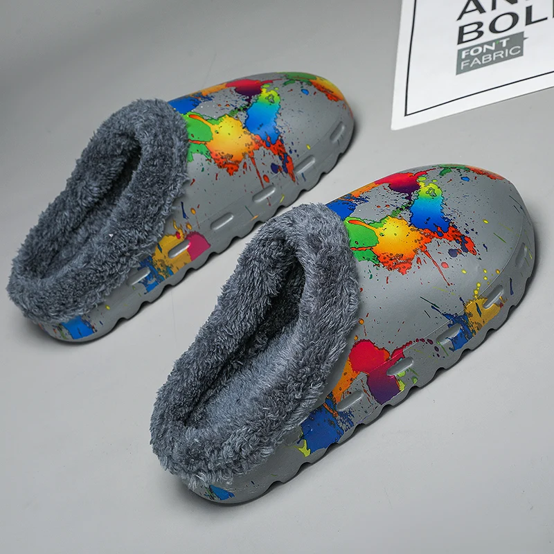 Домашняя хлопковая обувь для мужчин модные тапочки зимние теплые плюшевые тапки