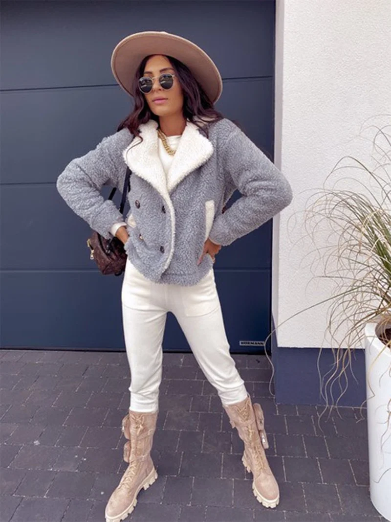 Women's New Lamb Velvet Jacket Loose and Thick All-match Color Matching Jacket Jacket Women Bomber Jacket Women Fur Collar Coat