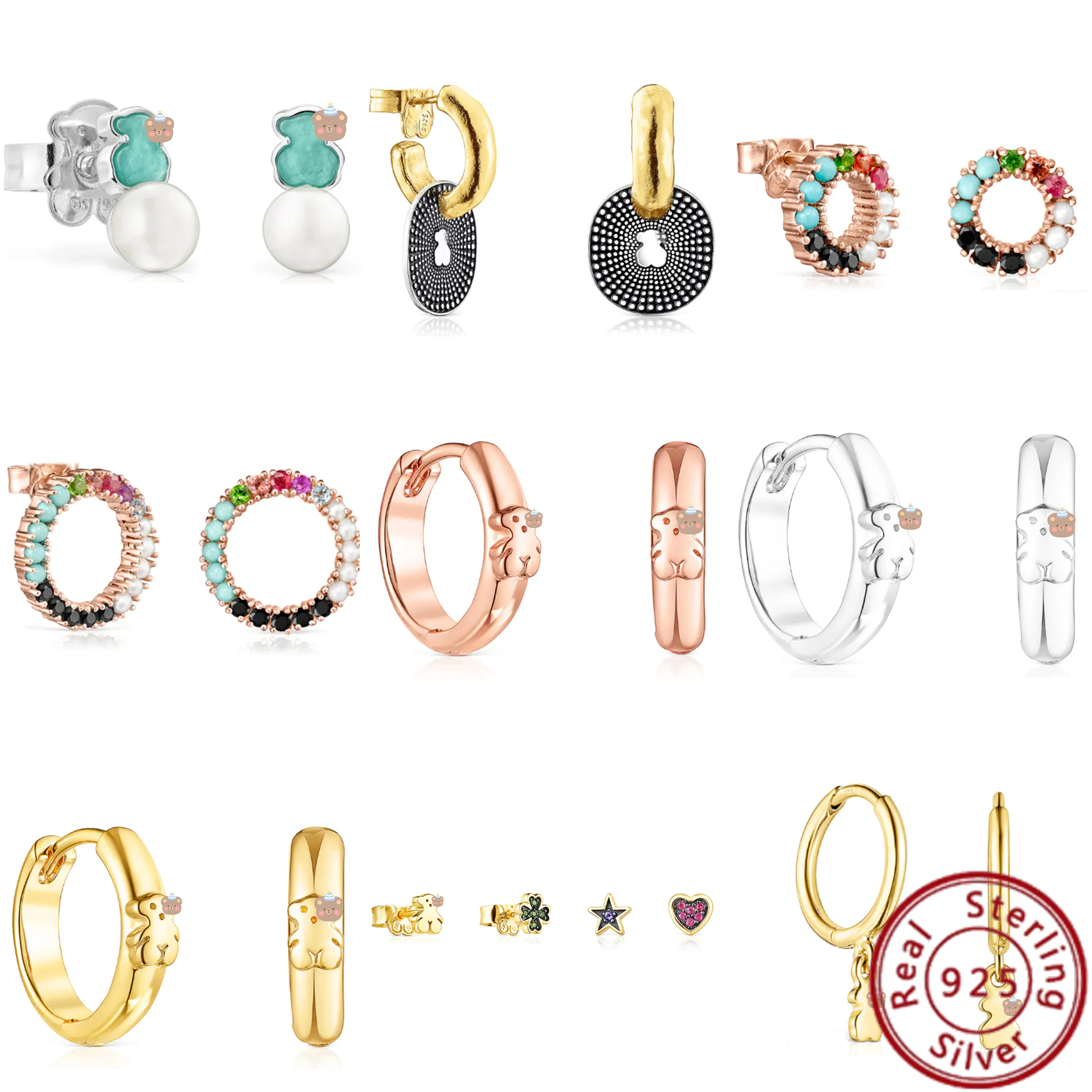 

Доступные Роскошные серьги-гвоздики 2023 с испанским медведем из разноцветных драгоценных камней-Модные, стильные, изящные. Простые. Доступная цена