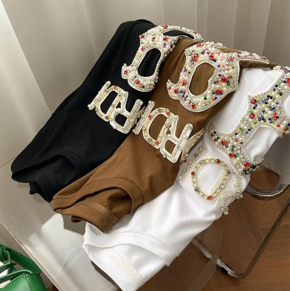 

Модные блестящие Женские топы со стразами и улыбкой, Женская весенняя одежда с коротким рукавом, новинка 2022, модная женская одежда