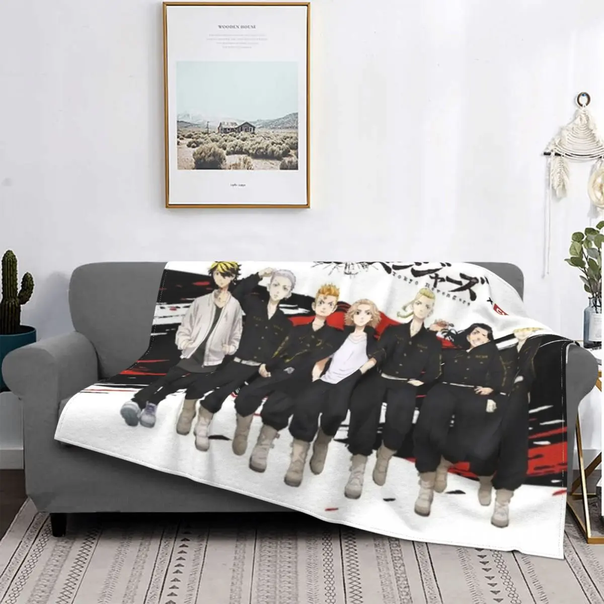 Черное одеяло для мальчиков в Токио покрывало с мангой и плюшевое Флисовое
