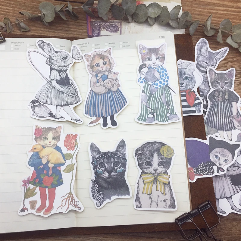 

15pcs Personality Cat Adult Hand Book Sticker Material Package Set Animal Cute Pet Cute Funny Diary Decoration Stationary