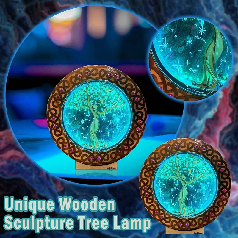 

Wooden Sculpture Tree Lamp Desk Light Wood Crafts Decor Ornament for Home Bedroom Office Desktop Decoration Art Gift