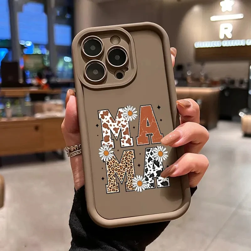 Противоударный силиконовый чехол для iPhone 17 Air 16 E 15 14 Plus 13 12 Mini 11 Pro Max с леопардовым и коровьим принтом и надписью «Mama» (art.: 3920da2c002bf) - 3920da2c002bf