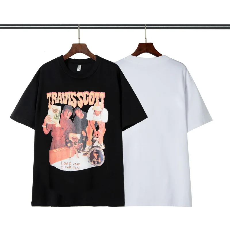 

1:1 Version New Style Travis Scott Print Tee Men Women Couple Cotton T Shirt High Street Hip Hop Oversize Casual T Shirt