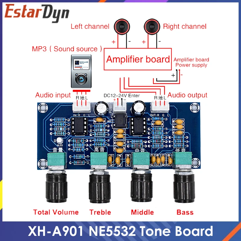 Предварительный усилитель XH-A901 NE5532, предусилитель с регулировкой громкости высоких басов, предусилитель, регулятор тона для платы усилителя, плата предусилителя