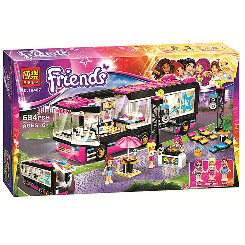 

In stock Friends Series Pop Star Tour Bus Building Blocks Bricks Compatible with 41106 Girls Friend Set Bricks Toys