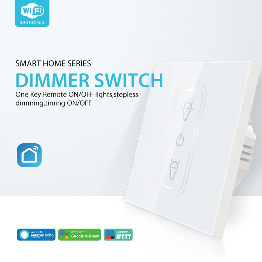 

EU AC 85V-230V White Crystal Glass Touch Switch Panel Wall Light Sensor WIFI Button 1 Gang Dimmer Switch