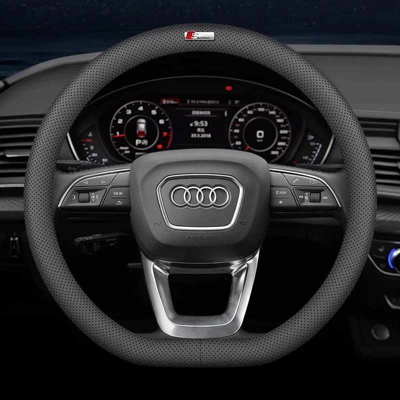 

Автомобильный нескользящий кожаный перфорированный дышащий чехол на руль Audi A3 A4 A5 A6 A7 A8 Q1 Q2 Q3 Q5 Q7 Q8 S3 S4 S5 S6 RS3