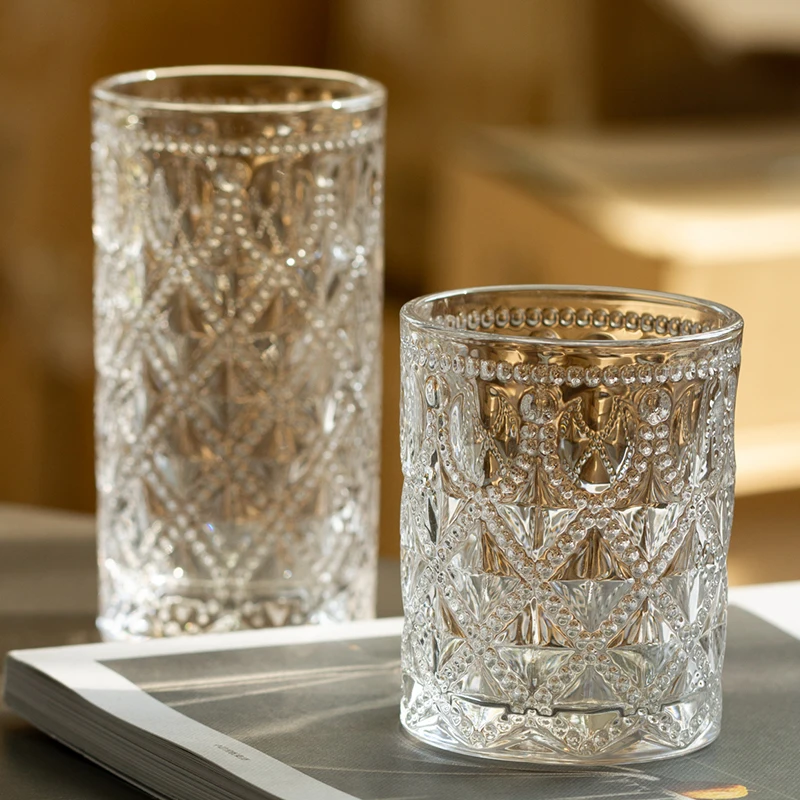

Nordic High-end Embossed Phnom Penh Transparent Glass Restaurant Home Vintage High Value Wine Cup Breakfast Cup Water Cup
