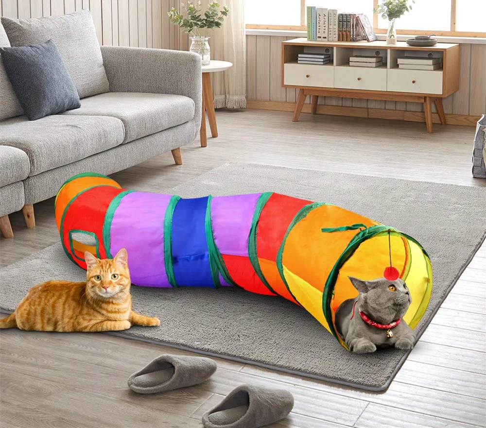 

Тоннель для домашних животных, кошек, складной 3-сторонний интерьерный тоннель, развлекательные принадлежности для помещений и улицы, товар...