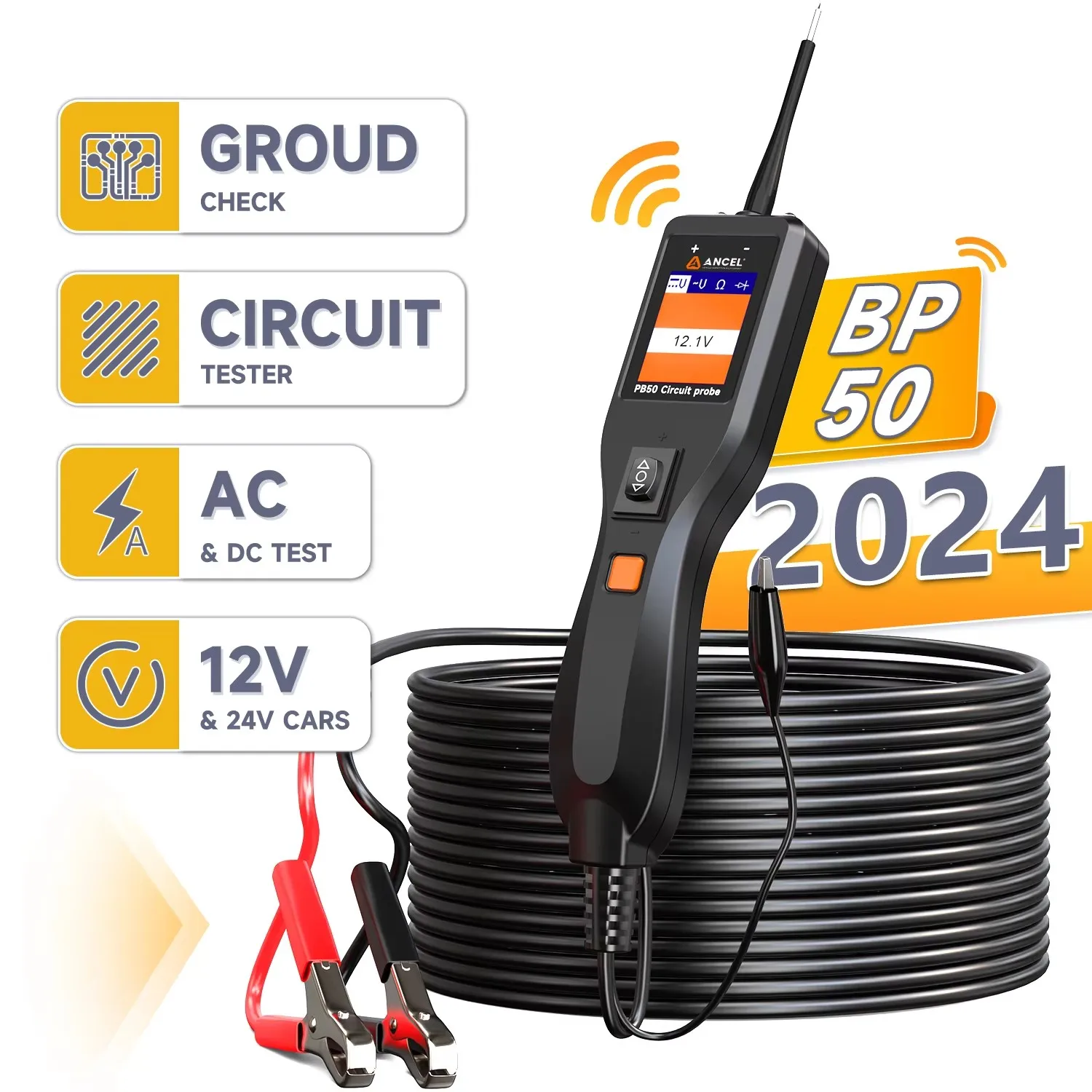 ANCEL PB50 12 В/24 В тестер автомобильного аккумулятора тестовый зонд электрической