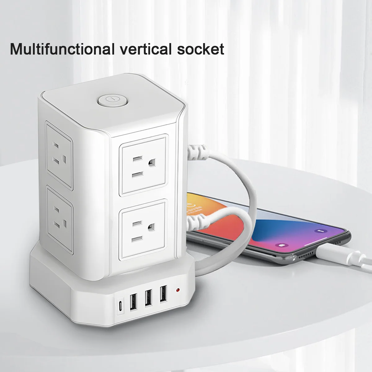 Удлинитель вертикальный 8 розеток 4 порта USB зарядка несколько электрических