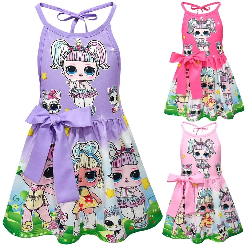

Lol Surprise Doll New Fashion Cartoon Girls Summer Dress Children Suspender Skirt Girl Back Hollow Halter Skirt Girl Clothes